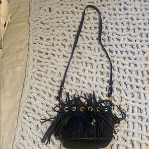 Milly Black Crossbody Bag with Fringe and Drawstring